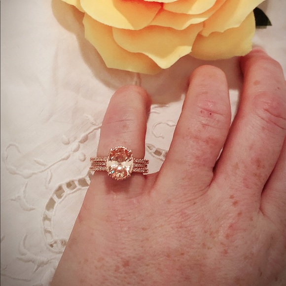 White Sapphire and Rose Gold Wedding Wrap Ring - Picture 4 of 8